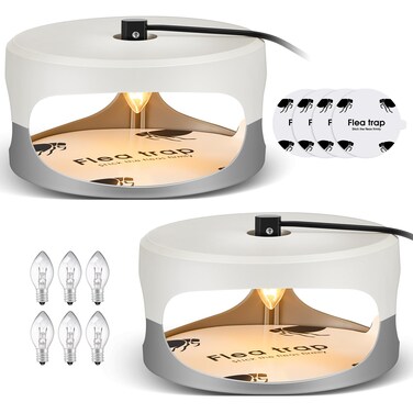 Qualirey 2 Pack Flea Traps with Sticky Disc Bulbs Flea Traps for Inside Your Home Flea Light Trap for Indoor Safe to Pets (White Gray)