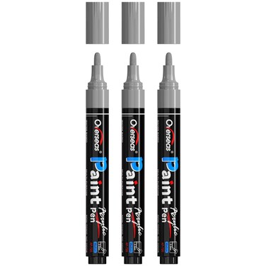 Overseas Silver Paint Pens Paint Markers - Permanent Acrylic Markers 3 Pack, Water Based, Quick Dry, Waterproof Paint Marker Pen for Rock, Wood, Plastic, Metal, Canvas, Glass, Fabric, Mugs. Medium Tip