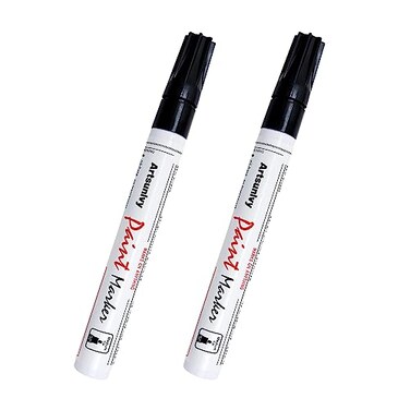 Black Paint Pens Permanent Markers - 2 Pack Oil Based Quick Dry Waterproof Markers for Plastic, Tire, Rubber,Wood, Rocks, Metal, Canvas, Dark Surface,Craft Art Supplies,Medium Point