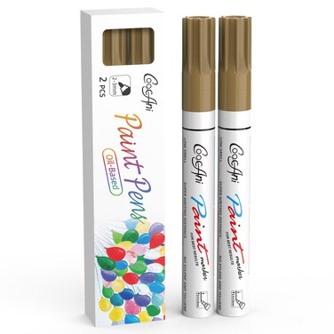 Paint Markers Paint Pens, Set of 2 Gold Oil Based Permanent Markers for Rock Painting, Metal,Glass,Ceramic,Wood,Canvas DIY Crafts Art Project (Gold,2 Pack)