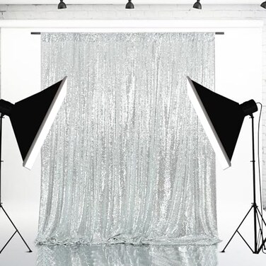 Eternal Beauty Silver Sequin Backdrop, 6x8 Ft Glitter Background Curtains for Shimmer Photography Party Wedding Birthday Halloween Christmas Back Drop Decor