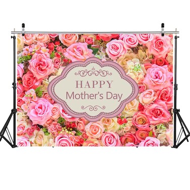 WOLADA 7x5FT Happy Mothers Day Photography Backdrop Mother's Day Flowers Wall Photography Backdrop Pink Flower Wall Backdrop Mothers Day Backdrop Mothers Day Decorations for Party 12028
