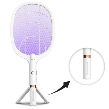 YsChois Electric Fly Swatter Racket, Rechargeable Fly Zapper - 4000 Volt, Exclusive 2-in-1 Bug Zapper Racket - USB Charging, 1800mAh Li-Battery, Indoor &amp; Outdoor Use, White
