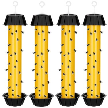 Qualirey Fly Traps for Indoor Outdoor Hanging Fly Stick Sticky Mosquito Trap Fruit Fly Stick Trap Home Insect Fly Sticky Trap, 10 x 2.5 Inches (Yellow,4 Pcs)