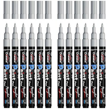 Overseas Paint Pens Paint Markers - Silver Permanent Markers Acrylic Paint Pens 12 Pack, Water Based, Waterproof 0.7mm Extra Fine Marker Pen for Wood, Metal, Rock, Plastic, Glass, Canvas, Mugs, Tires