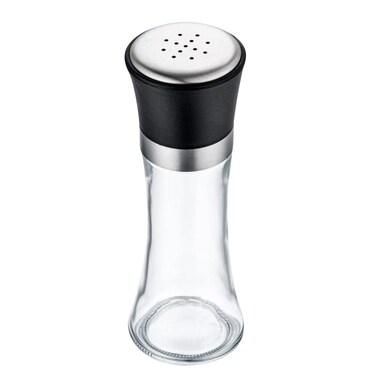 Restaurantware Vetri 6.3 Ounce Pepper Shaker, 1 Salt Shaker - Included Lid Cover, Clear Finish, Glass Spice Shaker, Refillable, Dishwashable