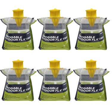 6 Pack Fly Traps Outdoor Hanging Disposable Fly Bags Trap, Effective Fly Catcher with Bait, Fly Killer for Patio, Chicken Coops, Horse Stables, Barns