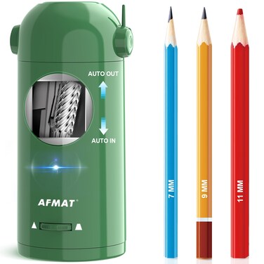 AFMAT Electric Pencil Sharpener for Colored Pencils 7-11.5mm, Fully Automatic Pencil Sharpener, Auto in &amp; Out, Rechargeable Hands-Free Pencil Sharpener for Large Pencils, Sketch Pencils, Green