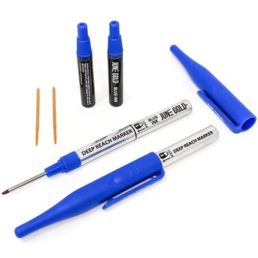 June Gold 2 Blue Deep Reach Markers, 2 Ink Refill Bottles, 2 Tip Replacements, 30 mm Reach &amp; 2 mm Felt Tip