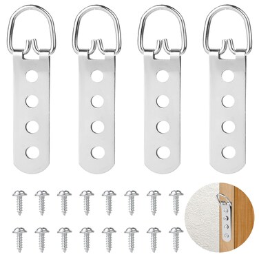 4 Pcs D Ring Picture Hangers Heavy Duty Mirror Mounting Hardware with 16pcs Screws, Heavy Duty Picture Frame Hardware for Hanging Mirror Clock Painting Picture Photo