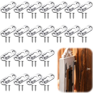 30 Pcs Single Keyhole Hangers Picture Hanger with 60 Pcs Screws Metal Keyhole Hanging Brackets Metal Hanging Fasteners Plate Hangers for The Wall Mirror Picture Frames, 43 x 16 mm(Silver)