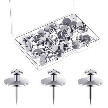 Push Pins Picture Hangers Double Headed Thumb Tacks Wall Hooks for Wall Hangings Picture Hangers Nails Small Photo Hanging Hook Pins for Home Office Photo Decor(Silver,50 Pieces)