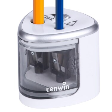 tenwin Electric Pencil Sharpener for Colored Pencils, Battery Operated Pencil Sharpeners for No.2 and 6-12mm Pencils, Dual Hole for Office School Artists Adults Kids Use&iuml;&frac14;&circ;Silver&iuml;&frac14;&permil;