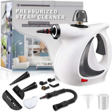 Spurgehom Handheld Steam Cleaner, Portable Steamer with Large Capacity,11-Piece Accessory Set for Floor, Car, Carpet, Upholstery, Couch, Tile, Windows Cleaning (Grey)