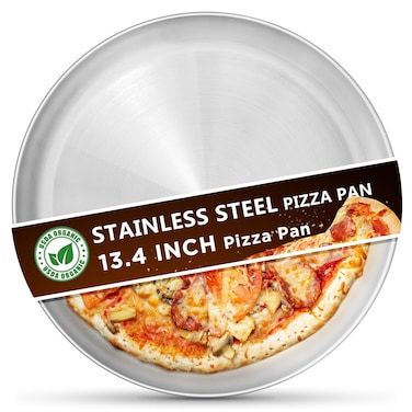 Kevenal Stainless Steel Pizza Pans 13.4 inch, Pizza-Pan for Oven, Steel Pizza Tray, Round Pizza Plate Set of 1