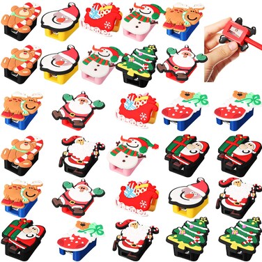 30 Pieces Christmas Pencil Sharpeners Bulk for Kids Xmas Tree Santa Elk Handheld Cute Manual Sharpener Christmas Goodie Bag Fillers Stationery Gift for Holiday Party Favors Classroom Prizes School