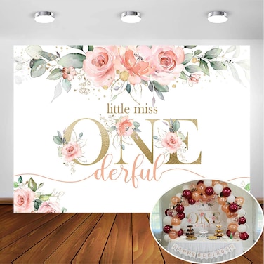 Avezano Blush Pink Floral 1st Birthday Party Backdrop for Girl Miss Onederful Party Photography Background Baby Girl's First Birthday Party Photoshoot Decoration Banner (7x5ft)