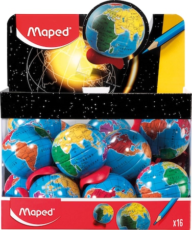 Maped Globe Pencil Sharpener - World Map Design - Sharpening Efficiency - Fast and Precise - Desk Decor - Pack of 16