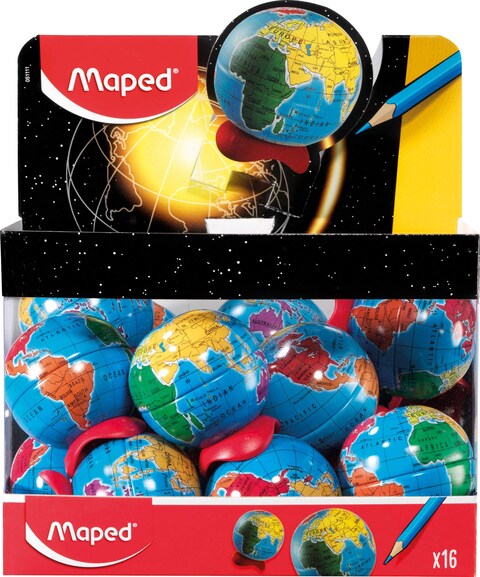 Maped Globe Pencil Sharpener - World Map Design - Sharpening Efficiency - Fast and Precise - Desk Decor - Pack of 16