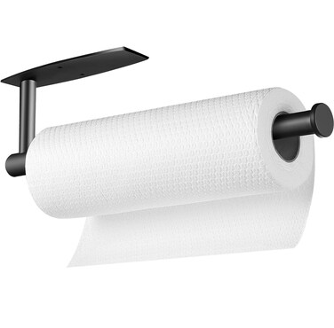 Fvviia Paper Towel Holder, Paper Towel Roll Rack - Under Cabinet Paper Towel Holder for Kitchen, Bathroom, SUS304 Stainless Steel Paper Towel Holder Wall Mount, Self Adhesive Paper Towel Bar - Black