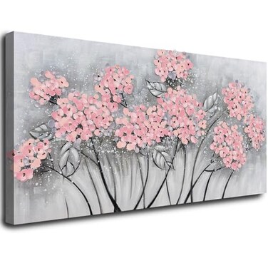 SOUGUAN Flower Wall Decor/Living Room Decorations/Pink Modern Artwork/Hand Painted Botanical Paintings for Bedroom Kitchen Home Office 20"x 40
