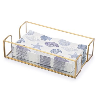 Sumnacon Napkin Holder,Glass Napkin Holder Table,Stylish Guest Towel Holder for Hand Towel Napkin,Rectangle Napkin Basket for Bathroom Toilet Kitchen Dining Table Counter,Gold