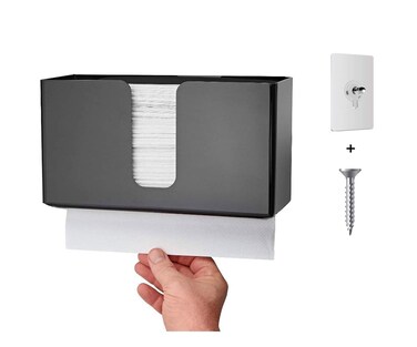 IEEK Paper Towel Dispenser Wall Mount Acrylic Paper Towel Holder for Bathroom Office and Kitchen,Hand Towel Dispenser Fits Multi-Fold Paper Towel,C-Fold, Zfold,Tri fold Paper Towels,Black