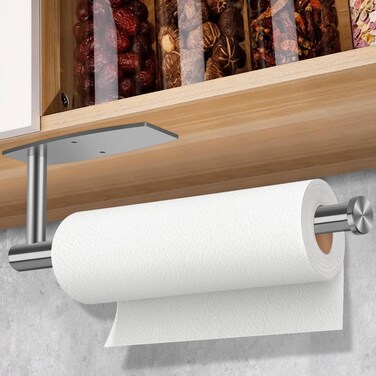 Paper Towel Holder, Paper Towel Roll Rack - Under Cabinet Paper Towel Holder for Kitchen, Stainless Steel Paper Towel Holder Wall Mount, Self Adhesive or Drilling Paper Towel Bar (Mental Black)