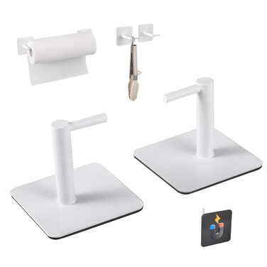 Magnetic Paper Towel Holders Heavy Duty Steel Brushed Holder with Strong Magnetic Backing - Fit for Large Paper Towels or Use as Hook - for Kitchen,Refrigerator,Grill,Garage,Shop(White,2x3IN)