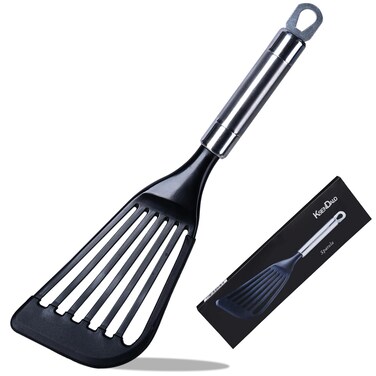 KSENDALO Flexible Slotted Spatula Turner Flipper 12.4 inch - Heat Resistant Silicone Coated Nylon Blade,Light Weigthed but Sturdy Kitchen Tool for Nonstick Pan Cooking Eggs, Fish, Pancakes, Omelettes