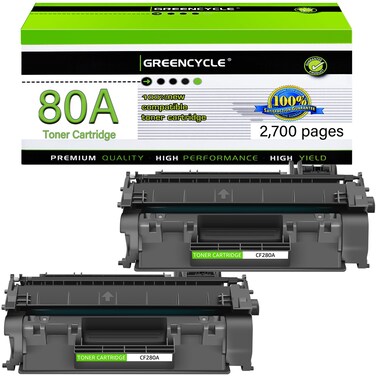 greencycle 2 Pack Compatible 80A CF280A 80X CF280X 05A CE505A Black Toner Cartridge Replacement for HP Laserjet Pro 400 M401a M401d M401n M401dn M401dne M425dn M425dw P2055DN Printer (2700 Pages)