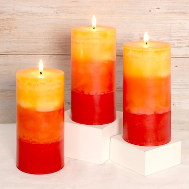 FLAVCHARM Tall 3x6 Inch Orange Pillar Candles 3 Pack Hand-Crafted Spiced Pumpkin Scented Candles Long Burn Time Dinner for Home Scented Housewarming Thanksgiving Gifts Fall Autumn