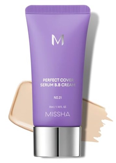 MISSHA M PERFECT COVER SERUM BB CREAM No.23 Natural Beige, Skin Care Foundation Makeup, Tinted Moisturizer, Superfood Complex, Buildable Coverage, Glass Skin, Paraben Free, 1.18 Fl oz