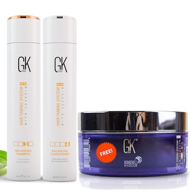 GK HAIR Global Keratin Balancing Shampoo &amp; Conditioner Set (300ml)   Lavender Bombshell Masque (200g)   Hydrating Hair Care Set for Smoother, Healthier Hair