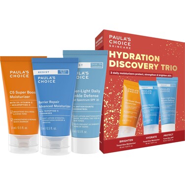 Paula&rsquo;s Choice Hydration Trio Travel Essentials Mini Kit, Includes C5 5% Vitamin C Moisturizer, RESIST Barrier Repair Moisturizer and RESIST Wrinkle Defense Matte Tinted Moisturizer SPF 30, Set of 3