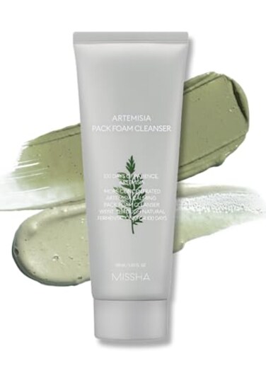 MISSHA Artemisia Pack Foam Cleanser 5.07 Fl oz/ 150ml, 2-in-1 Facial Cleanser &amp; Clay Mask, Korean Foaming Facial Cleanser with Double-Fermented Mugwort Extract, Soothes Sensitive Skin