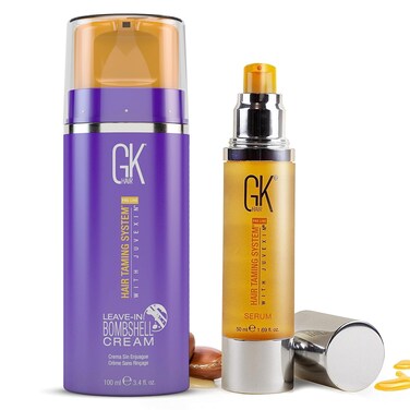 GK HAIR Global Keratin Leave-In Bombshell Cream 3.4 fl oz and Argan Oil Serum 1.69 fl oz   Moisturizing Treatment for Dry, Damaged, Dull Hair   Restorative Hair Care with Argan Oil