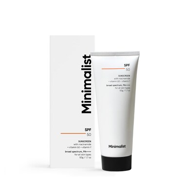 Minimalist Cream Sunscreen SPF 50 Lightweight With Multi-Vitamins, No White Cast, Broad Spectrum PA ++++ Acne Safe For Unisex, 50g