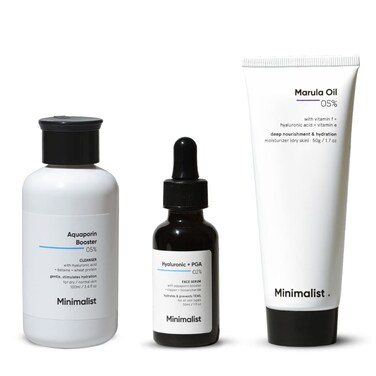 Minimalist Dry Skincare Kit, Routine Kit For Unisex, Face Wash, Moisturizer &amp; Serum Combo