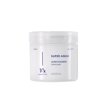 Missha Super Aqua Ultra Hyalron Toner Pads 80 Pieces I For Skin Hydration   For Soothing and Brighetning Skin