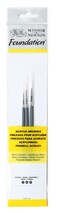 Winsor &amp; Newton Foundation Synthetic Acrylic Brush Set, Short Handle, Round, 3 Pack