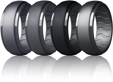 Dookeh Silicone Wedding Ring for Men - Mens Silicone Wedding Band - Breathable Skin Safe Improved Design for Crossfit Workout Swimming Firefighters Military (S-Soft Steel,Dgray,Cast Iron,Black, 9)