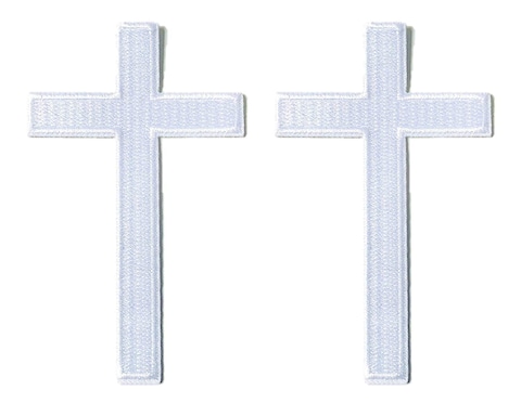 2 pcs White Cross Patch - Christian Jesus Cross Biker Fully Embroidered Iron On/Sew On Patch Applique