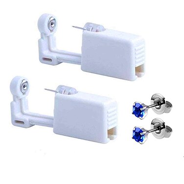 2 Pack Self Ear Piercing Gun Earring Disposable Piercing Kit No Pain Easy Use Ear Piercing Gun Kit Tool with Stud (AB Blue)