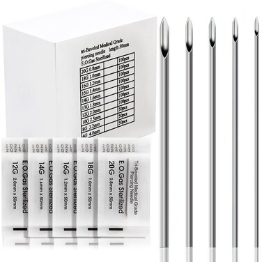 Lyuxzad Ear Nose Piercing Needles - 50Pcs Mixed Piercing Needles 14G and 16G Stainless Steel Hollow Needles