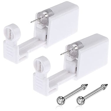 Lyuxzad Nose Piercing Gun - 2 Pack Self Nose Piercing Kit Unit Disposable Nose Piercing Gun with Nose Stud Piercing Kit Tool for Cartilage Tragus Helix Piercing Gun Piercing Jewelry (Silver)