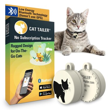 Cat Tailer Cat Tracker - Small and Lightweight Waterproof Bluetooth Pet Collar Attachment, 328 Foot Range, Replaceable 6 Month Battery Life, Android/Apple iOS Compatible