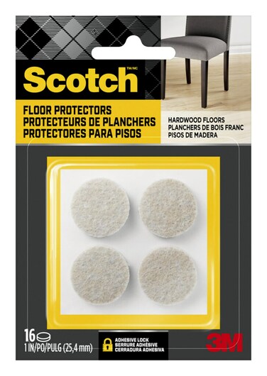 Scotch Felt Pads, Felt Furniture Pads for Protecting Hardwood Floors, Round, 1 in. Diameter, Beige, 16 Pads