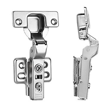 Luokim 2pcs Standard Cabinet Hinge,Fit for Frameless Cabinet, European Half Overlay,Soft Closing,Four-Hole mounting Plate Hinges,Nickel Plated Finish