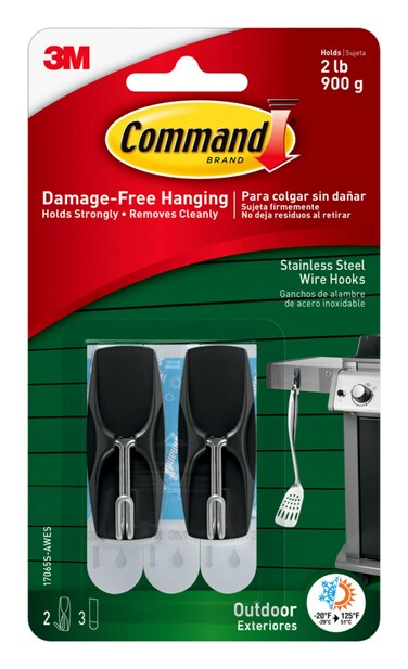 Command Outdoor Medium Black Wire Toggle Hooks, 2 Hooks and 3 Command Strips, Damage Free Hanging Wall Hooks for Hanging Outdoor Wall Decor with Weather Resistant Strips, Holds up to 2 lb